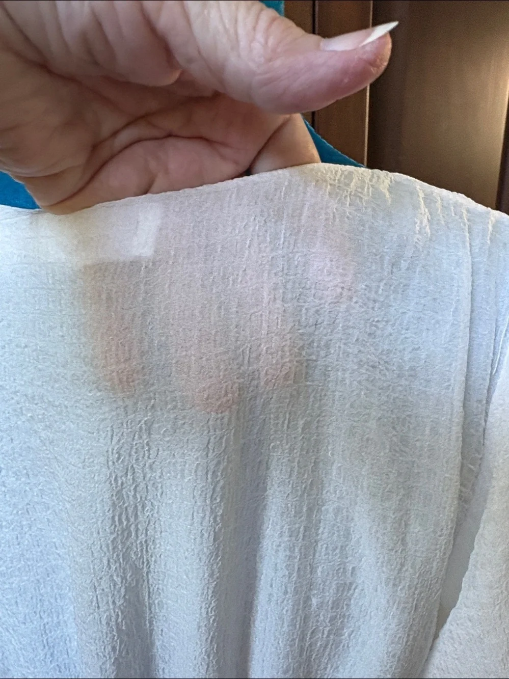 ASTR  Sheer Textured V-Neck Peplum Blouse with Puff Sleeves  white   lined  NWOT